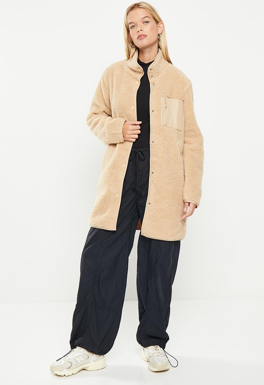 Noisy May - Kian long sleeve long teddy jacket  - irish cream