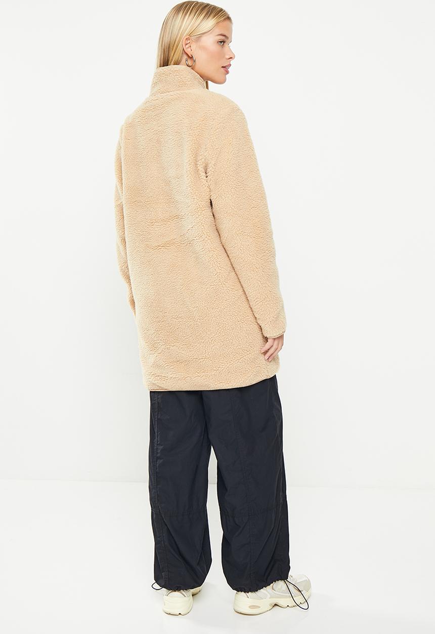Noisy May - Kian long sleeve long teddy jacket  - irish cream