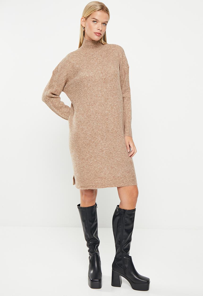 Noisy May - Mali long sleeve high neck knit dress  - irish cream