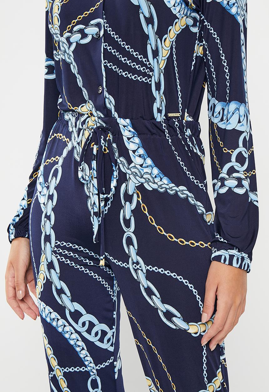 SISSY BOY - What serves you: long sleeve jumpsuit with waist tie detail - navy