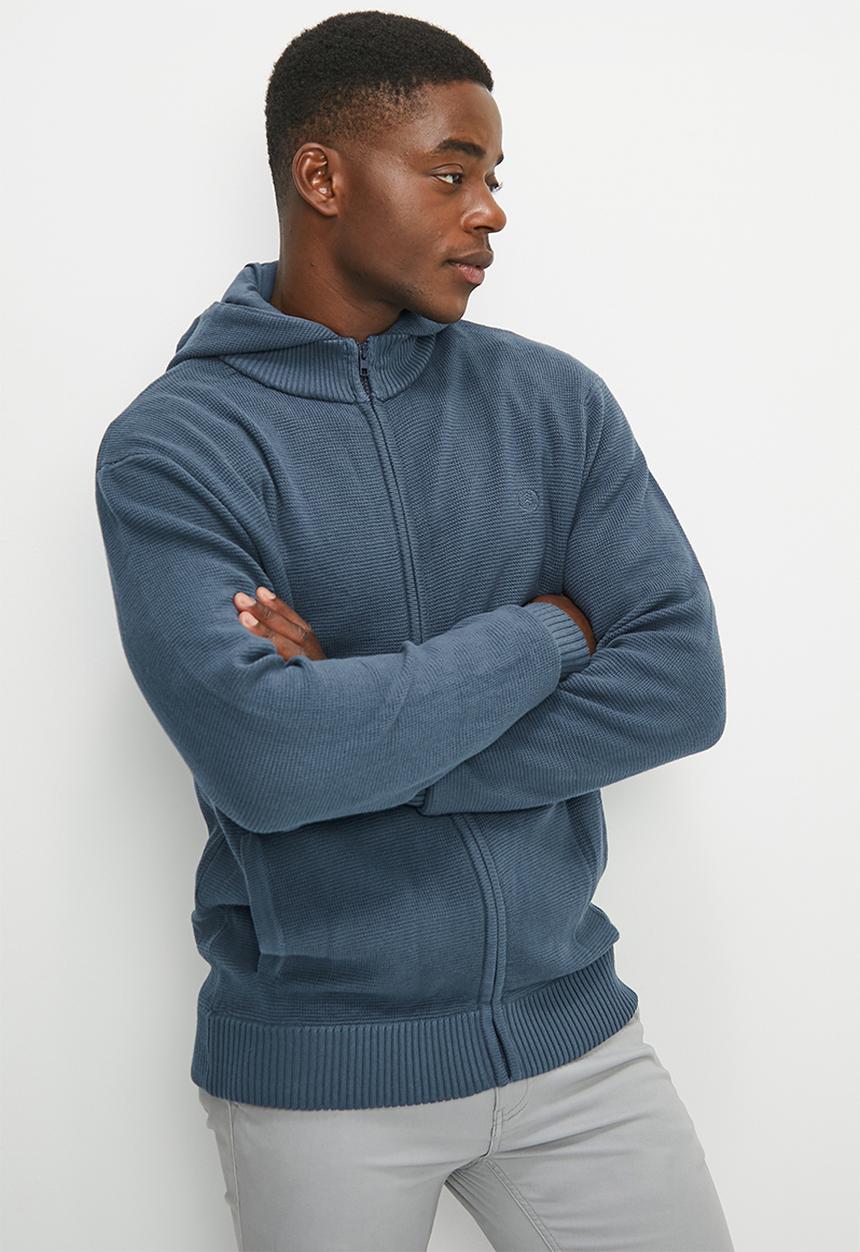 Lark & Crosse - Chunky hooded zip through knitwear - navy
