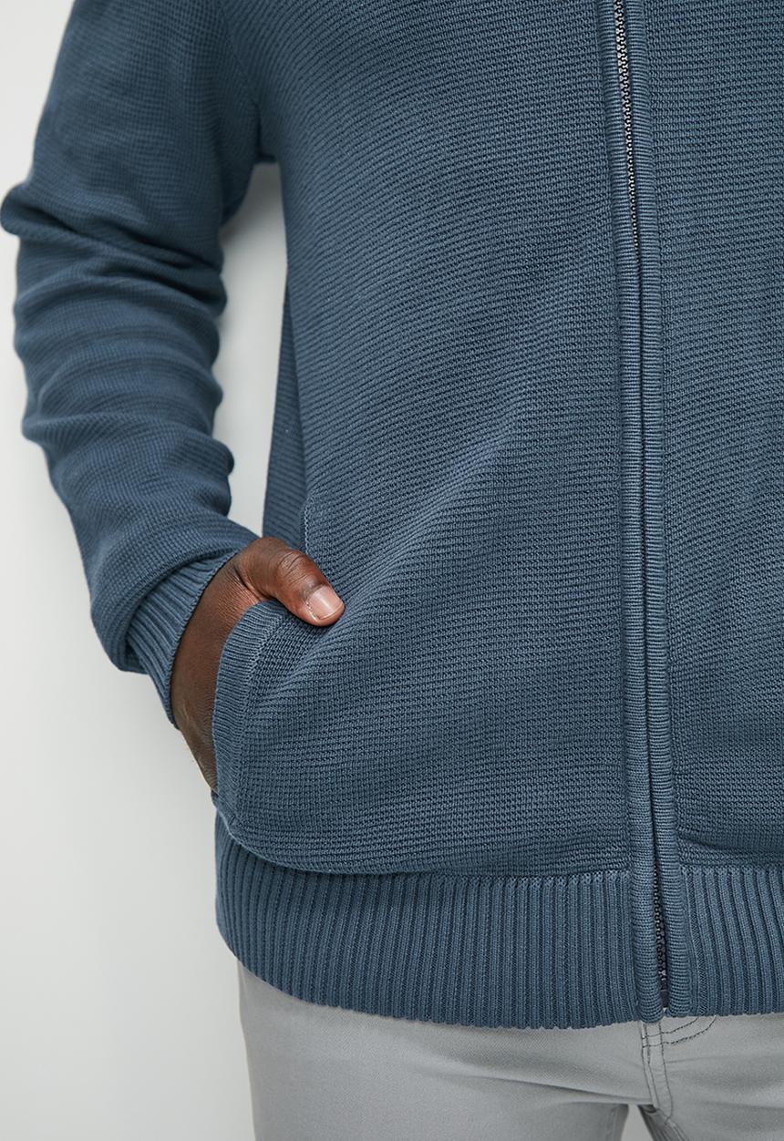 Lark & Crosse - Chunky hooded zip through knitwear - navy
