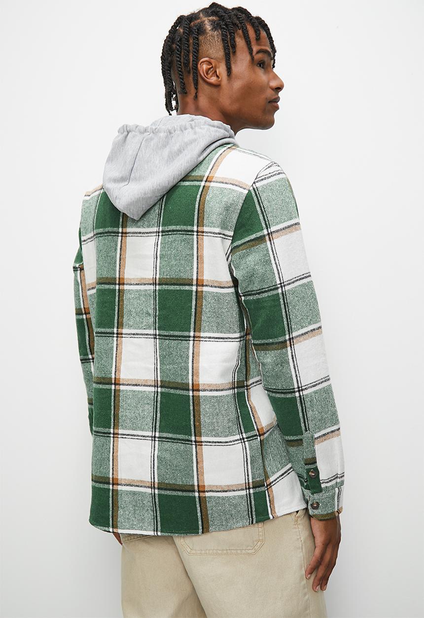 STYLE REPUBLIC - Check flannel shacket with hood - green multi