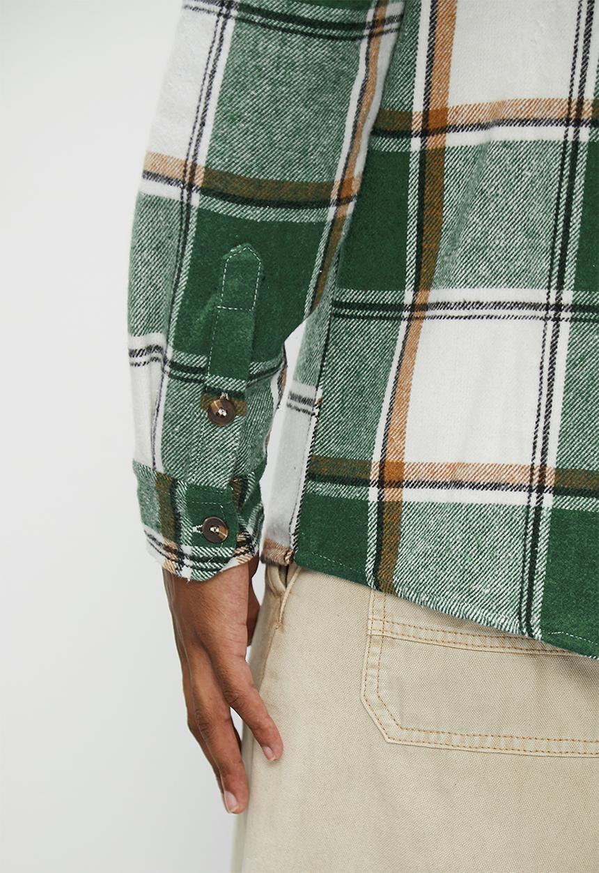STYLE REPUBLIC - Check flannel shacket with hood - green multi