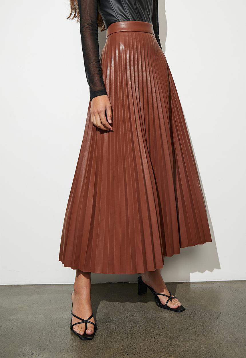 Superbalist - Pu pleated skirt - tobacco