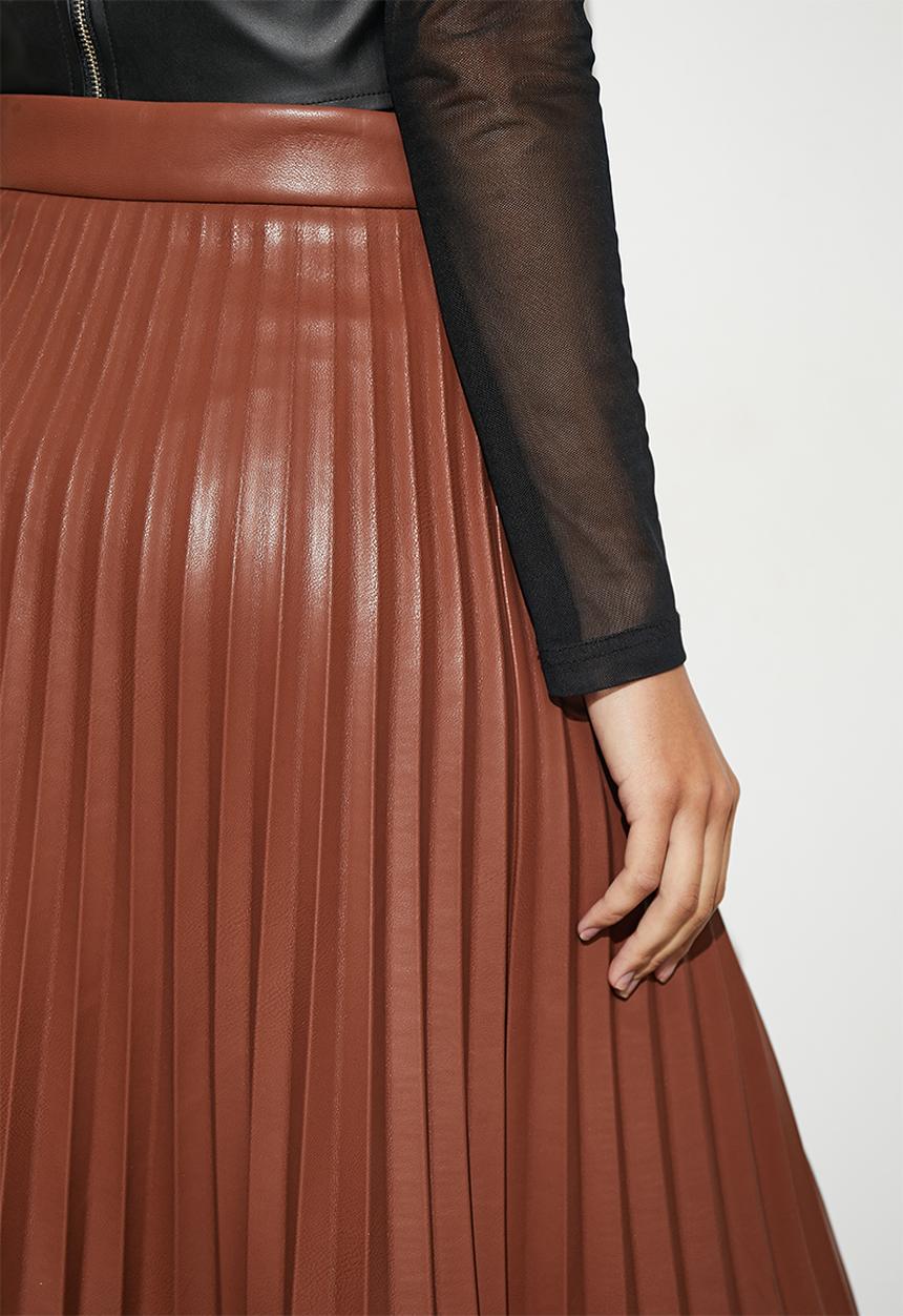 Superbalist - Pu pleated skirt - tobacco
