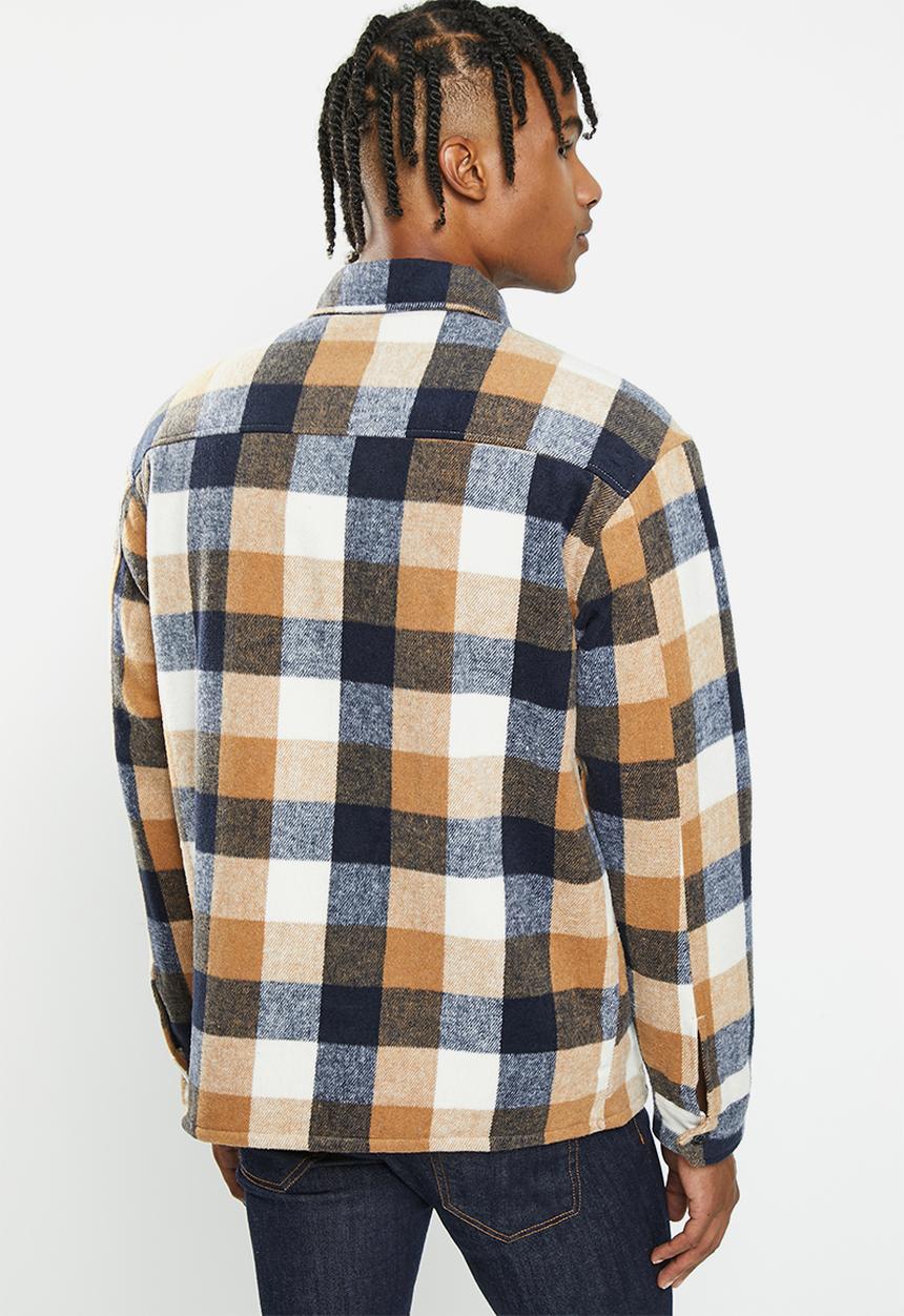 Brave Soul - Daegu shirt - ecru/sand/navy check