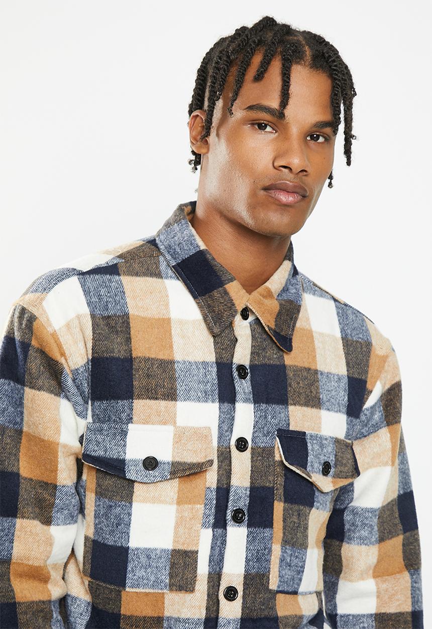 Brave Soul - Daegu shirt - ecru/sand/navy check