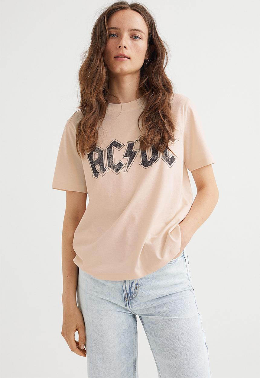 H&M - T-shirt with a motif - light beige/ac/dc