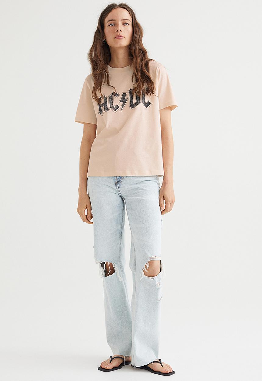 H&M - T-shirt with a motif - light beige/ac/dc