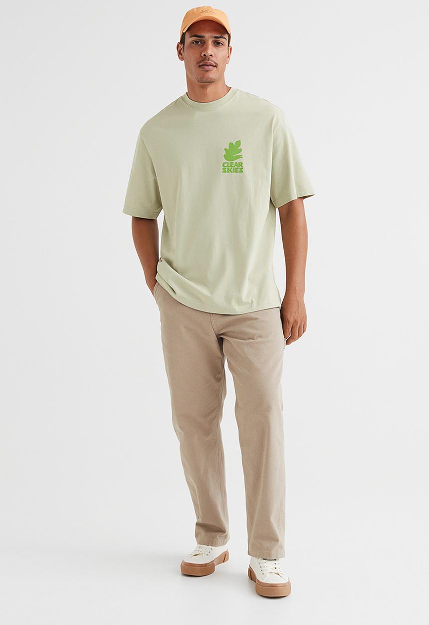 H&M - Relaxed fit printed T-shirt - light pistachio green/bird