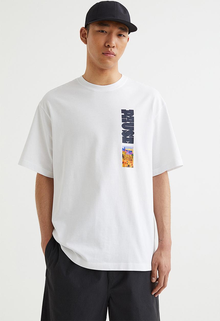 H&M - Relaxed fit cotton T-shirt - white/pause