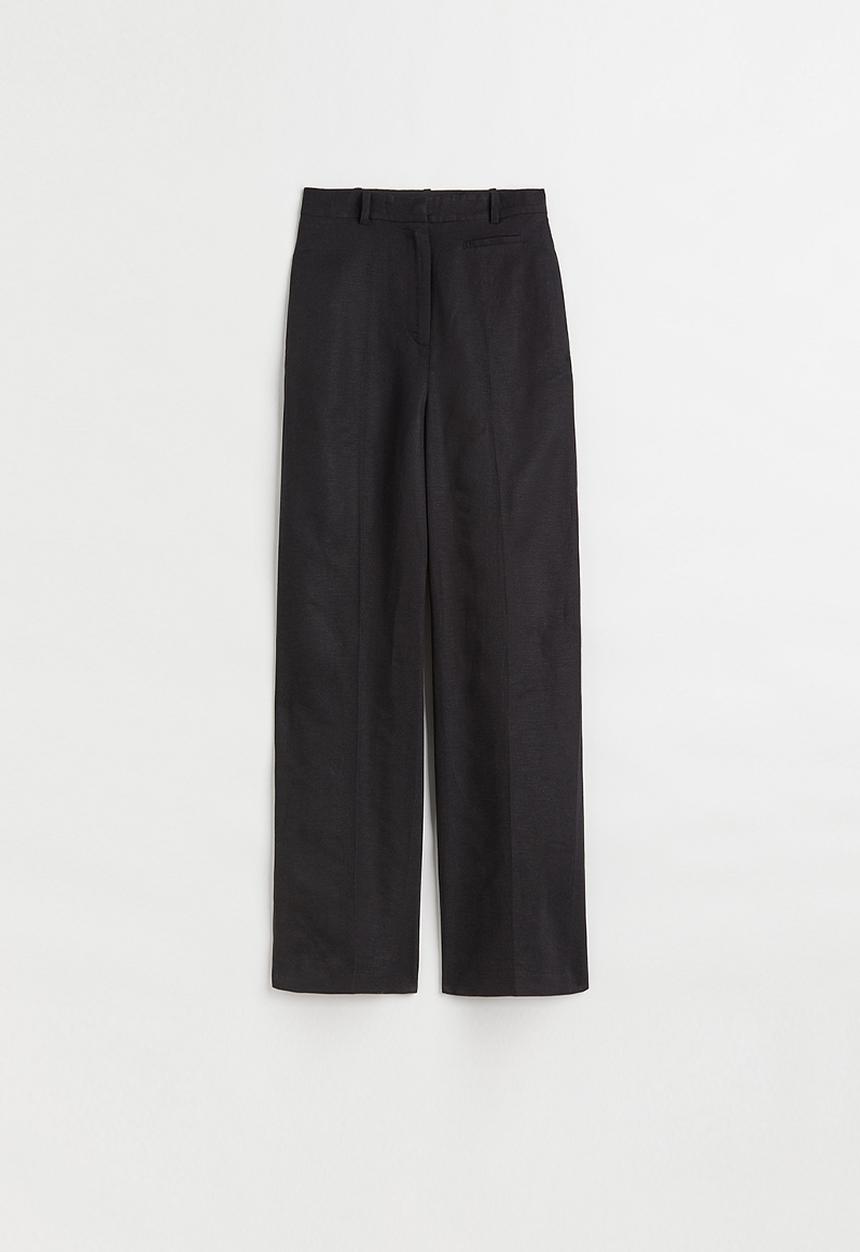 H&M - Wide linen-blend trousers - black