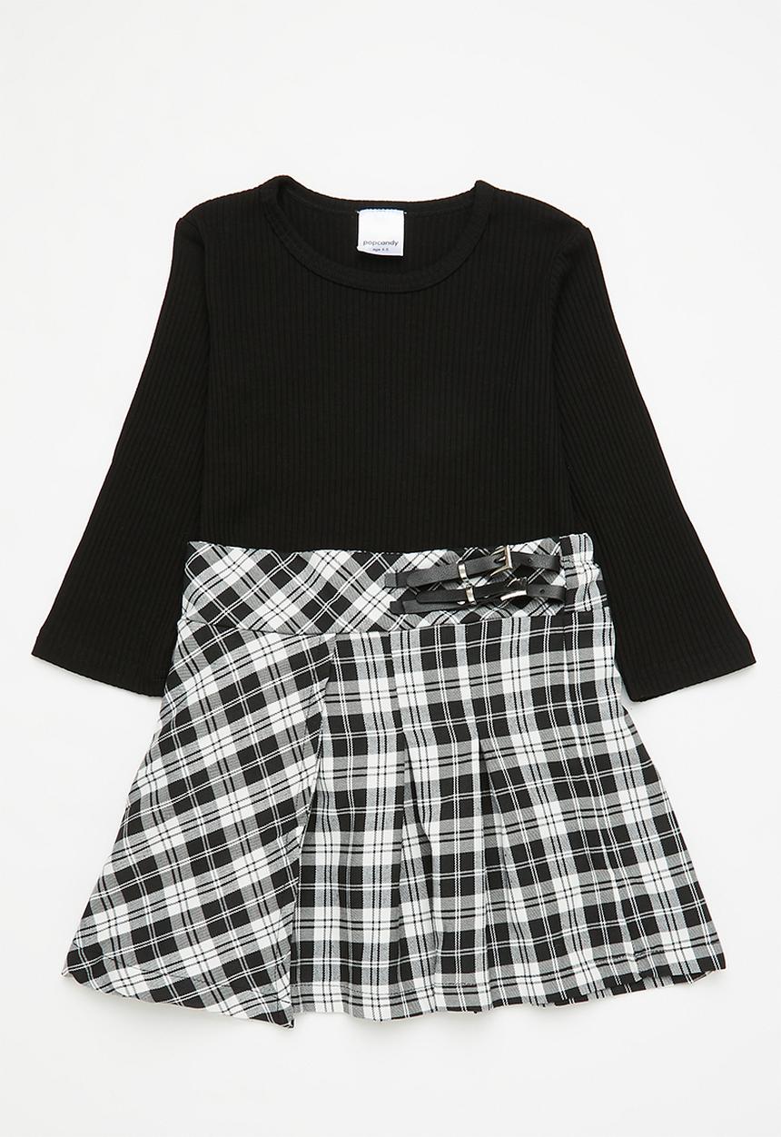 Pop Candy - Girls tee & check skirt set - black & white