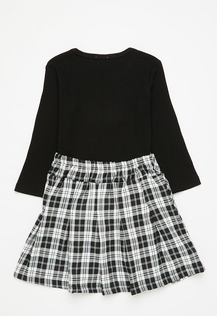 Pop Candy - Girls tee & check skirt set - black & white