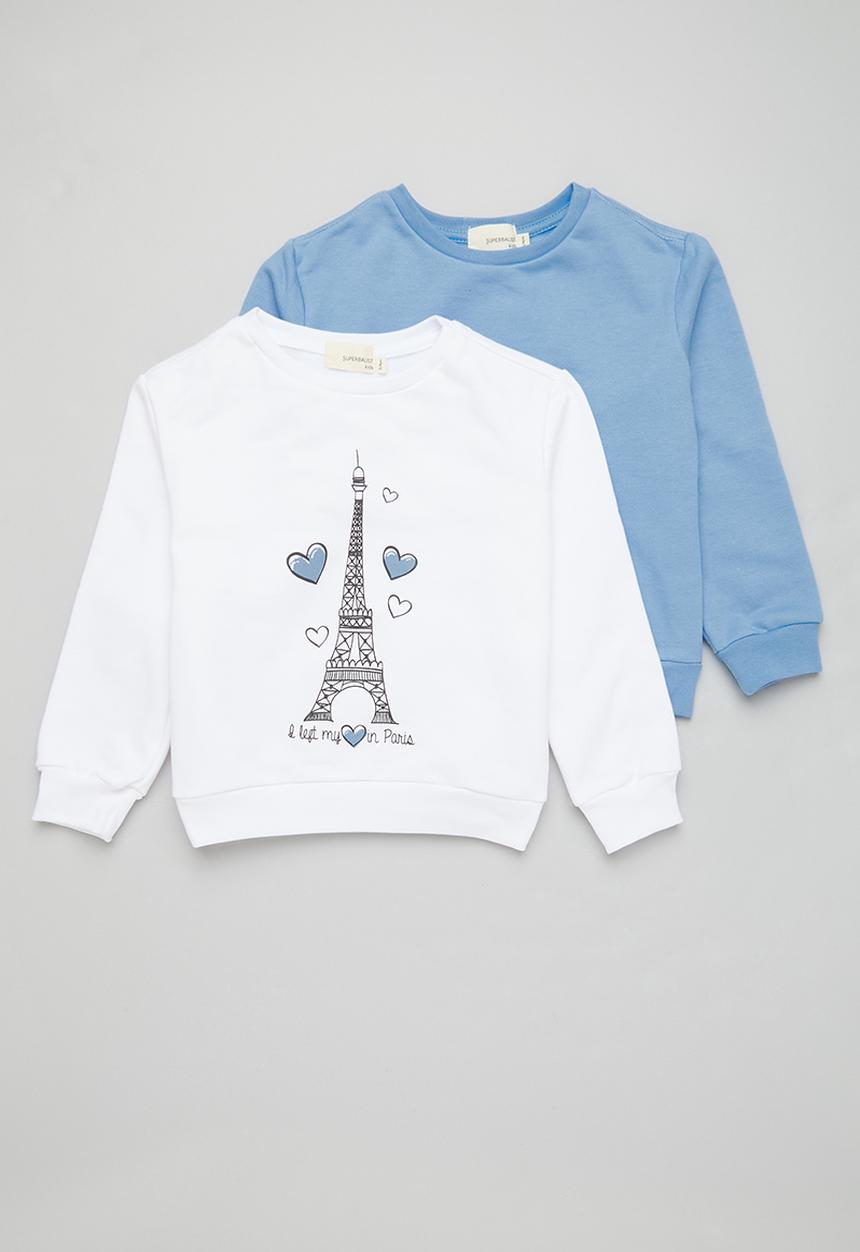 Superbalist - Girls 2 pack graphic sweat top - light blue & white
