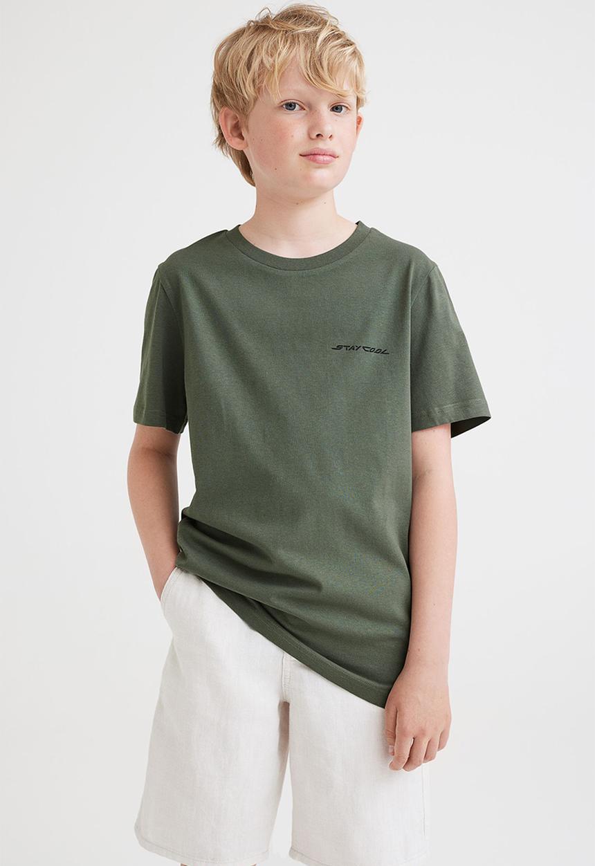 H&M - T-shirt - dark khaki green/stay cool