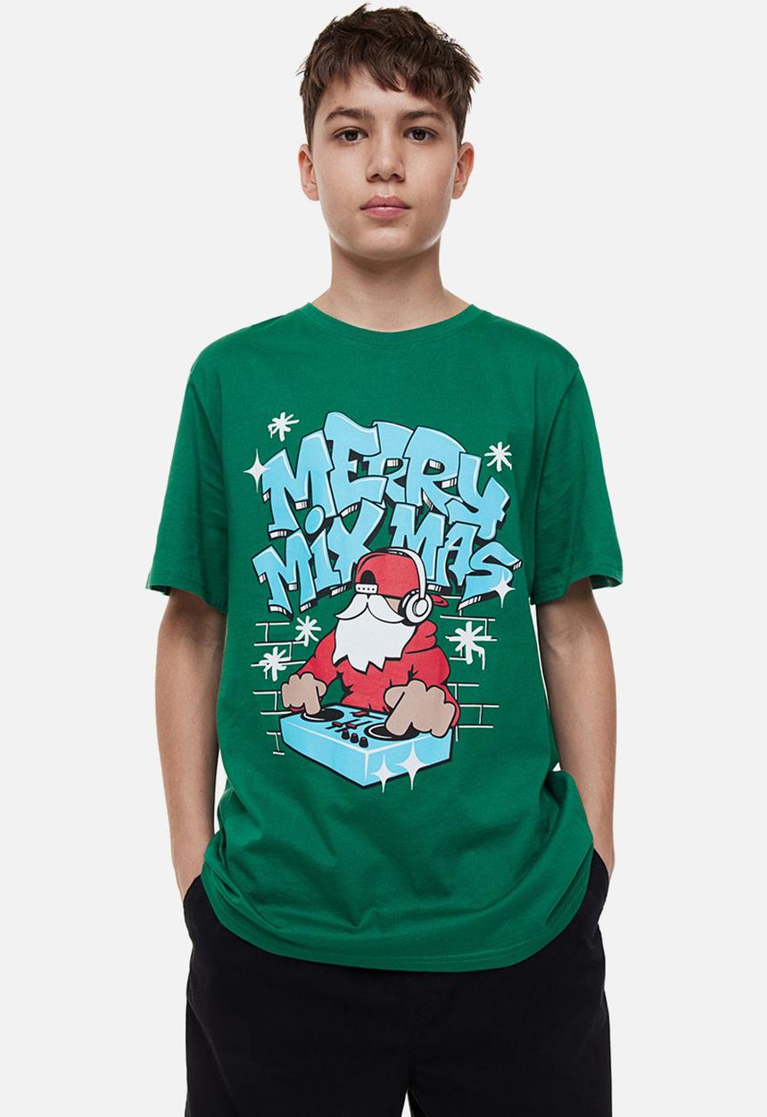 H&M - Cotton T-shirt - green/merry mixmas