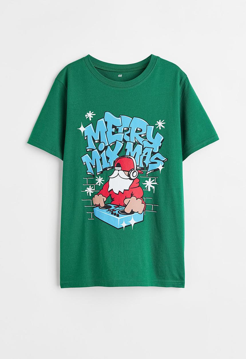 H&M - Cotton T-shirt - green/merry mixmas