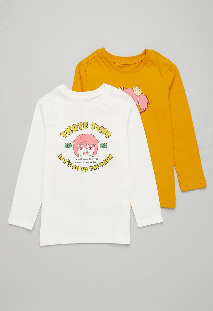 Superbalist - 2 Pack graphic long sleeve tees - mustard & milk