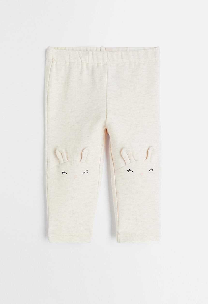 H&M - Cotton leggings - light beige marl/rabbits
