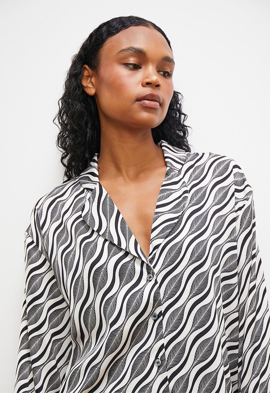 edit - Long sleeve sleep shirt & pant set - black & white