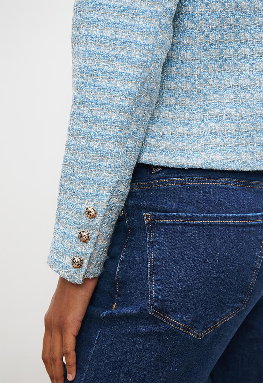 edit - Collarless tweed blazer - blues