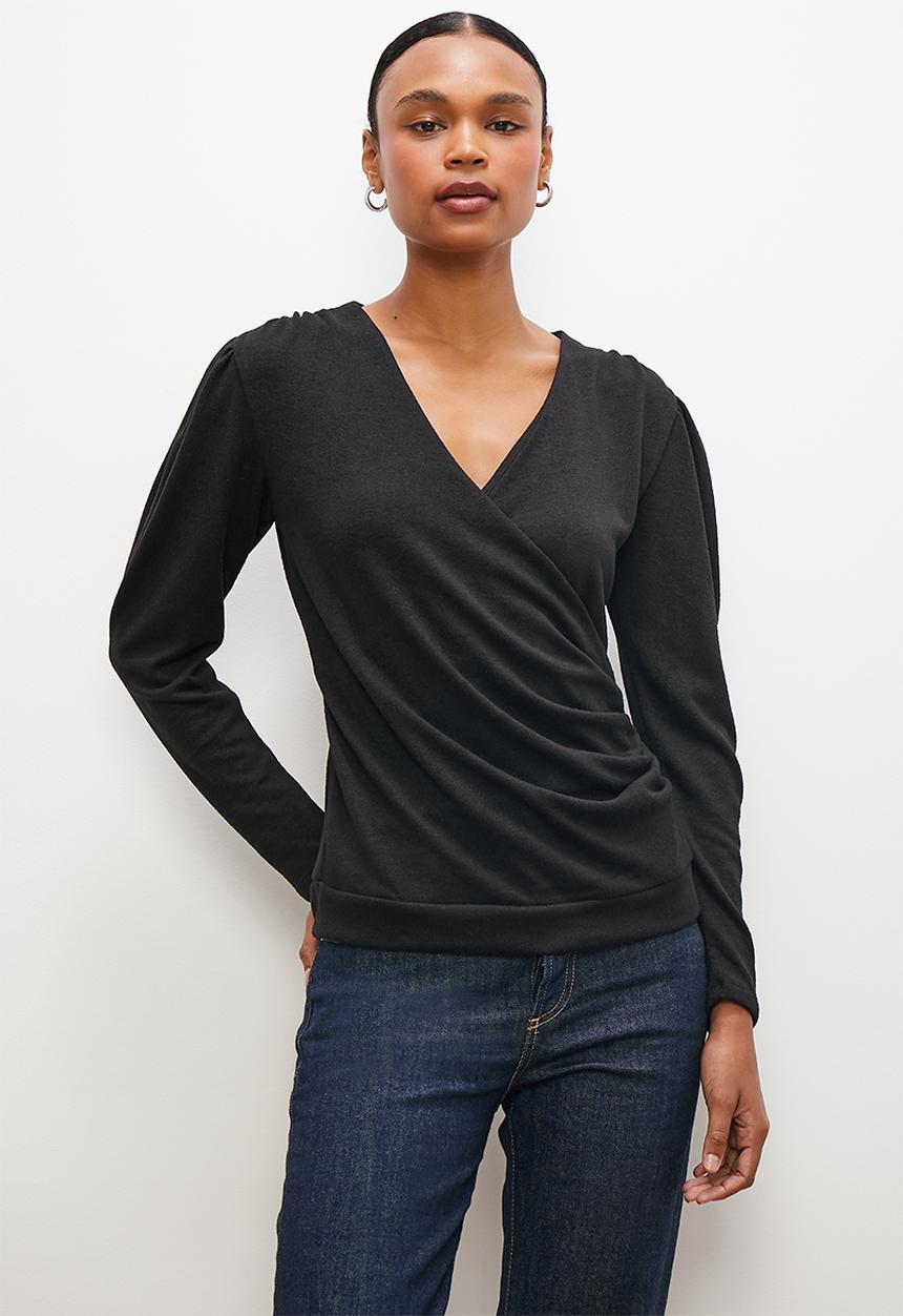 edit - Cut n sew wrap top - black