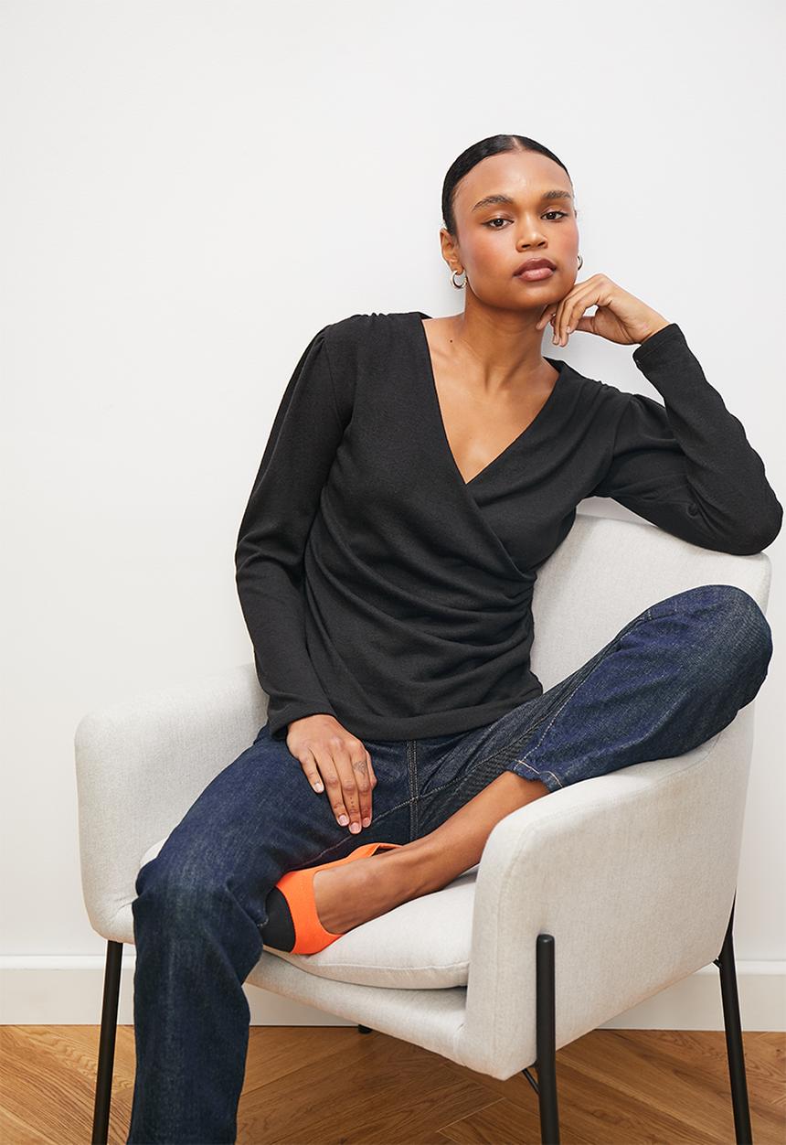 edit - Cut n sew wrap top - black