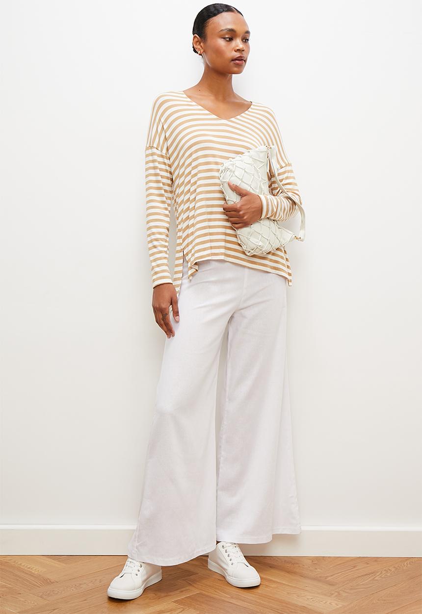 edit - Viscose linen wide leg pant - milk