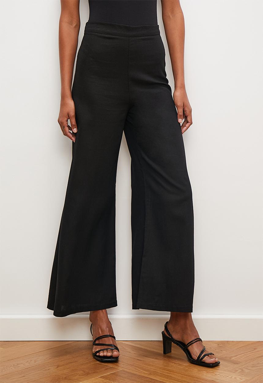 edit - Viscose linen wide leg pant - black