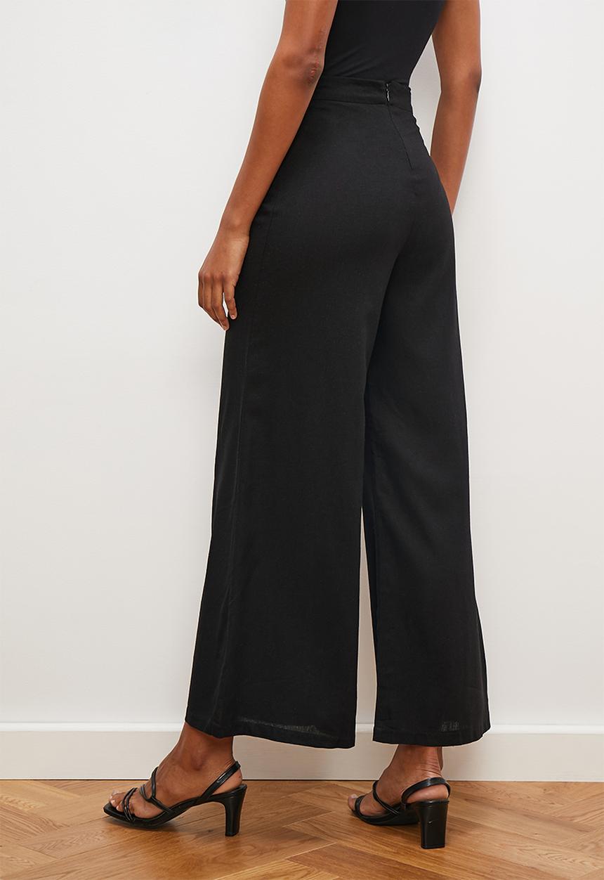 edit - Viscose linen wide leg pant - black