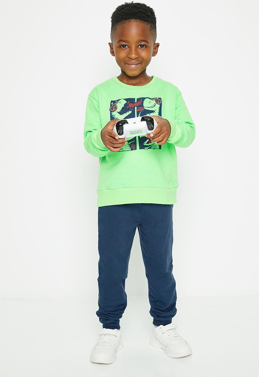 Superbalist - Boys printed tracksuit - green & navy