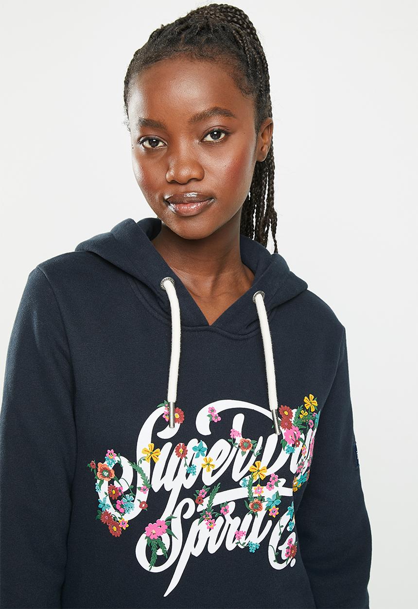 Superdry. - Script style floral hood - eclipse navy