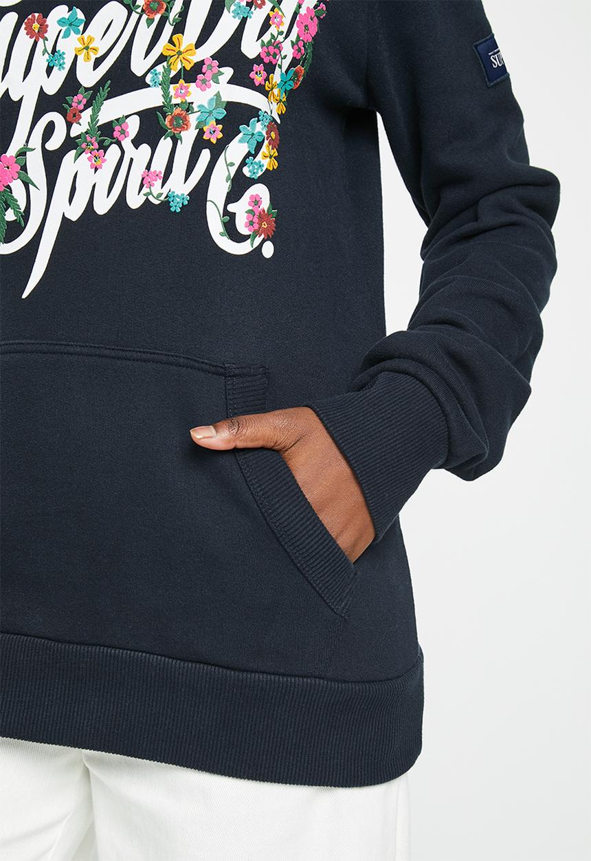 Superdry. - Script style floral hood - eclipse navy