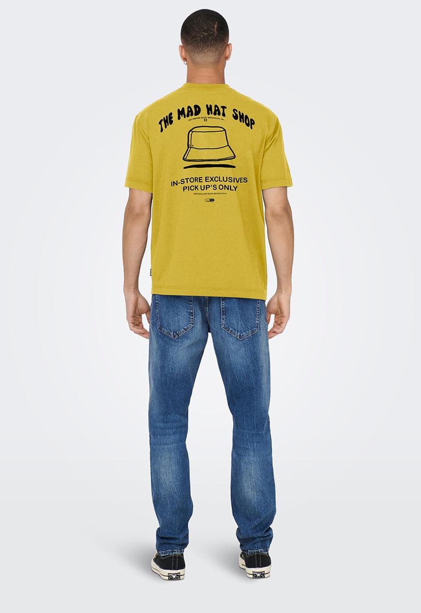 Only & Sons - Onsfarris life rlx elon street short sleeve tee - dark yellow