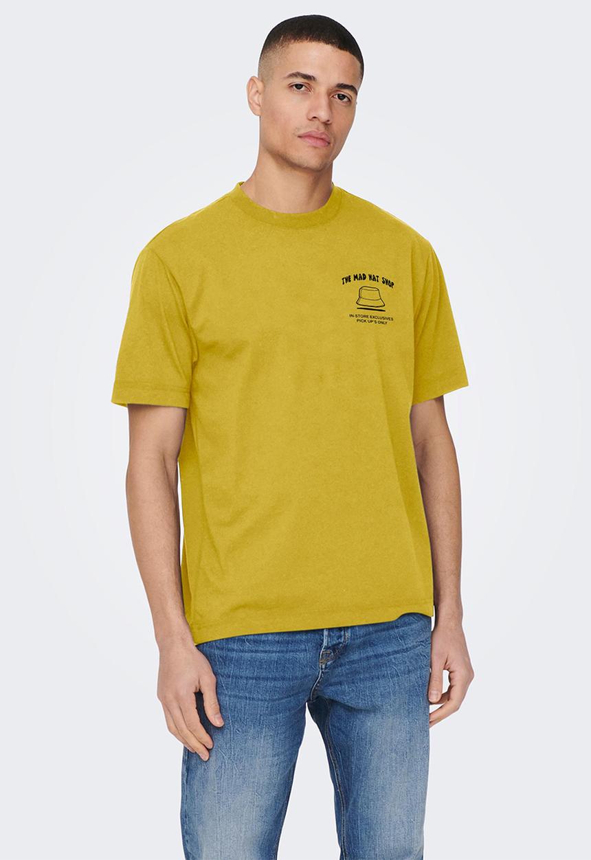 Only & Sons - Onsfarris life rlx elon street short sleeve tee - dark yellow