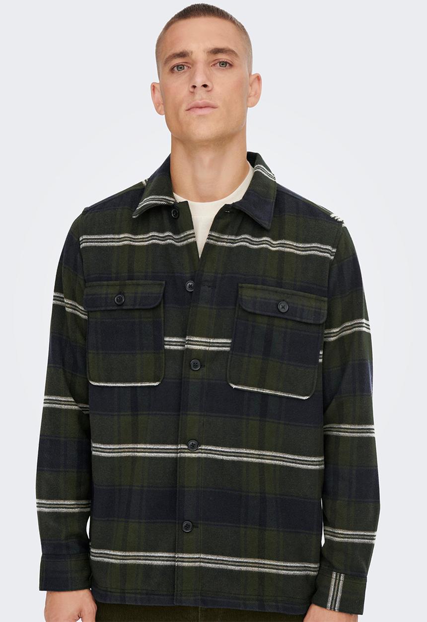 Only & Sons - Onsash ovr check long sleeve shirt - dark olive
