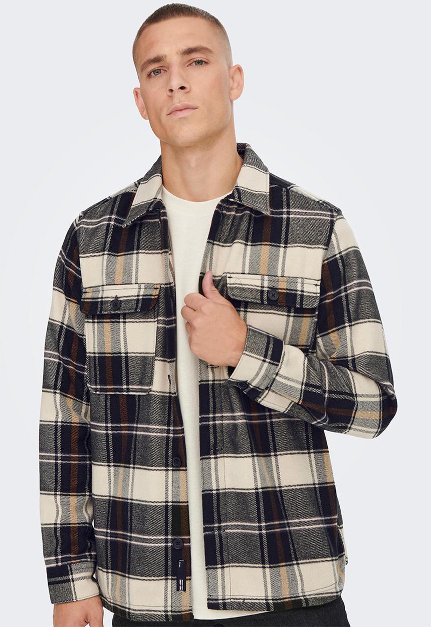 Only & Sons - Onsash ovr check long sleeve shirt - grey & cream
