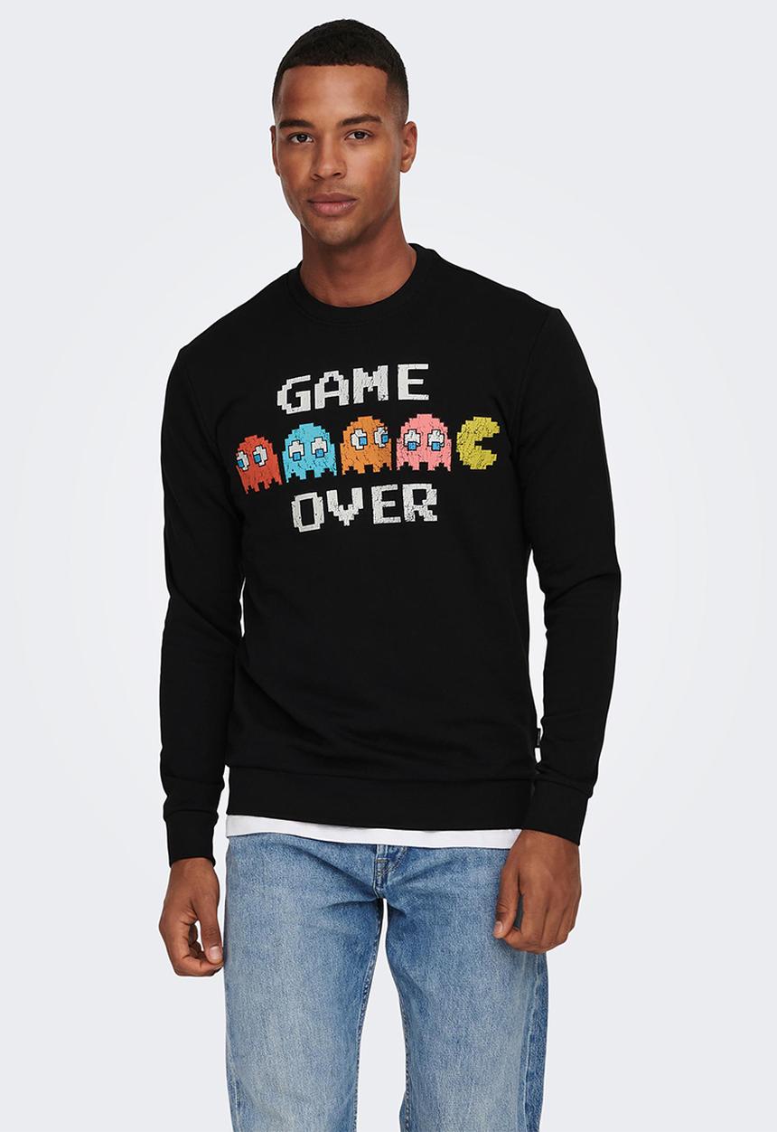 Only & Sons - Pacman reg crew neck sweat - black