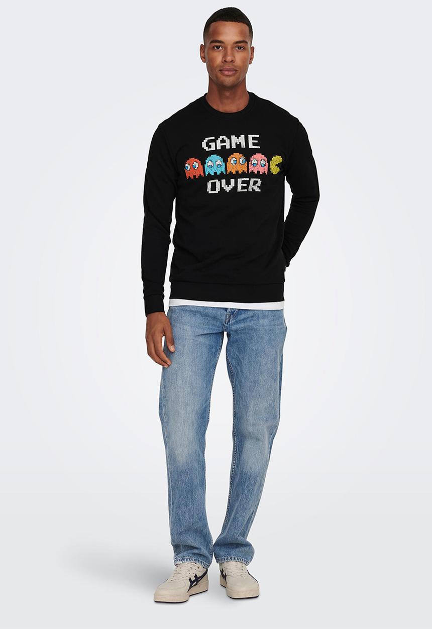 Only & Sons - Pacman reg crew neck sweat - black