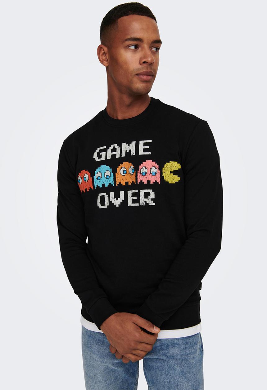 Only & Sons - Pacman reg crew neck sweat - black