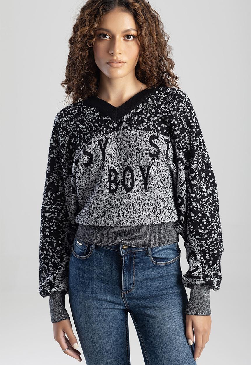 SISSY BOY - Everleigh knitted sweater with batwing sleeve - black/grey