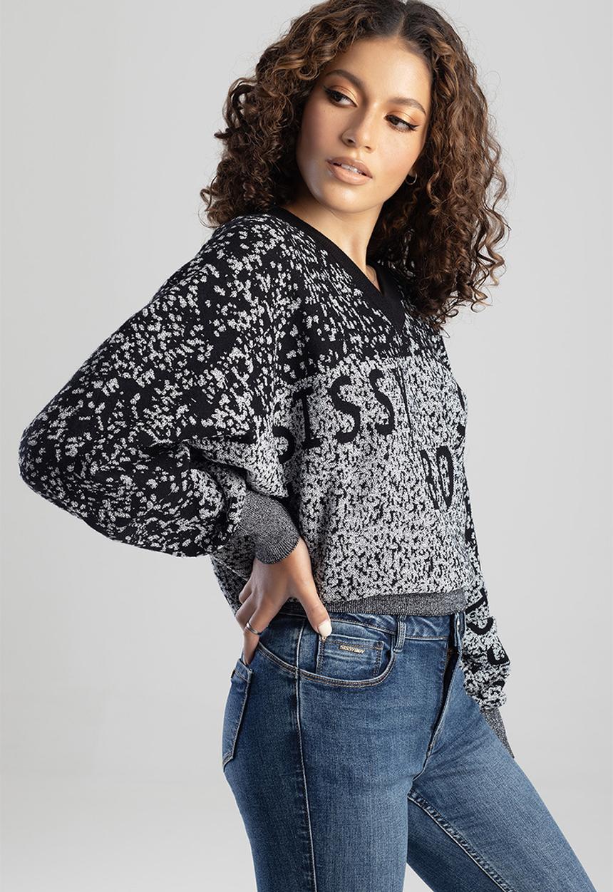 SISSY BOY - Everleigh knitted sweater with batwing sleeve - black/grey