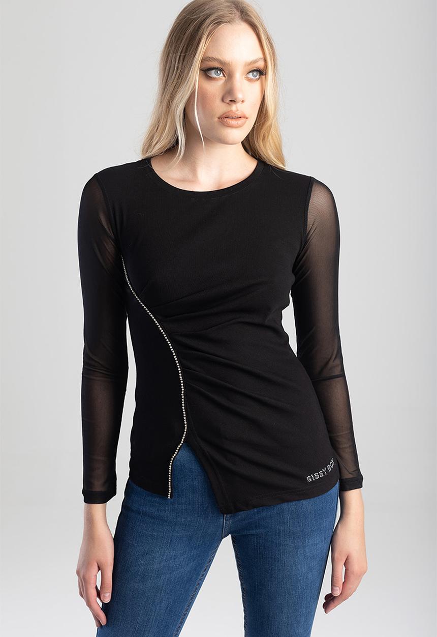 SISSY BOY - Bithia: fashion fitted top with long sleeves - black