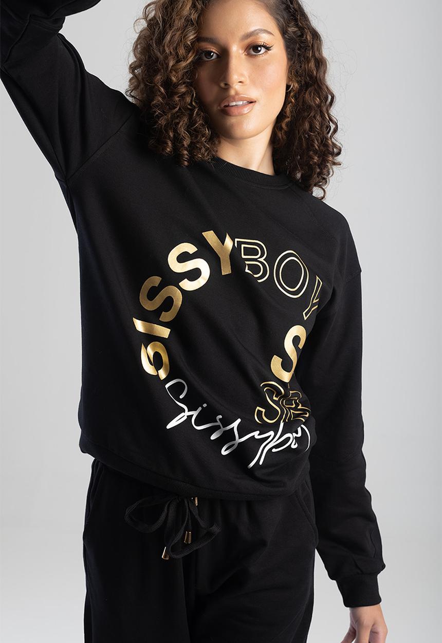 SISSY BOY - Maxed out raglan sweat top with draw-in waist - black