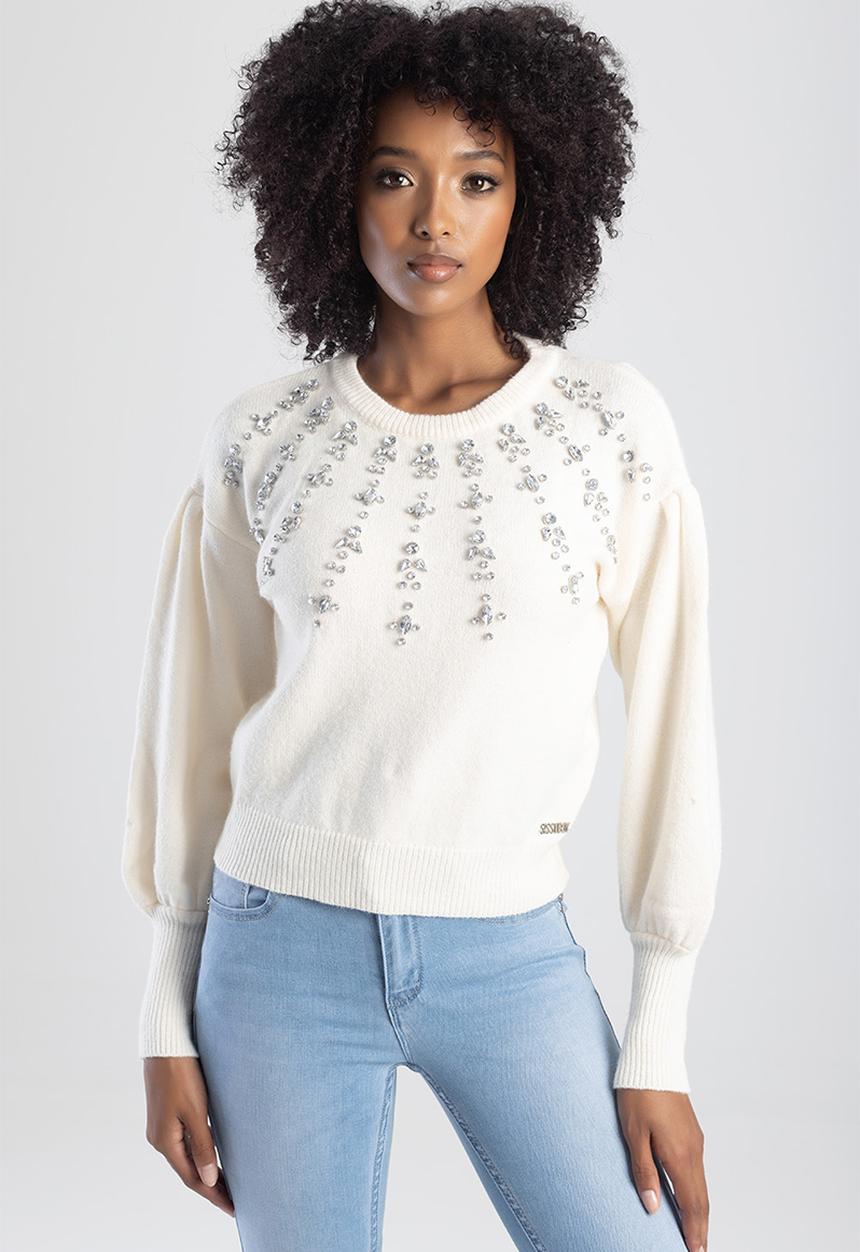SISSY BOY - Mon cheri chunky knitted sweater with puff sleeves - off white 