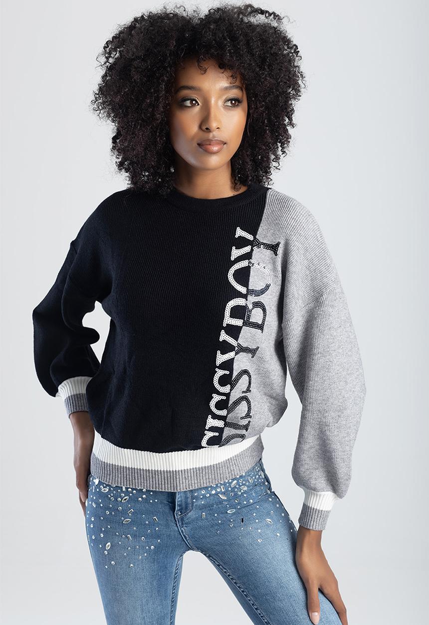 SISSY BOY - Offense loose knitted sweater - black & grey