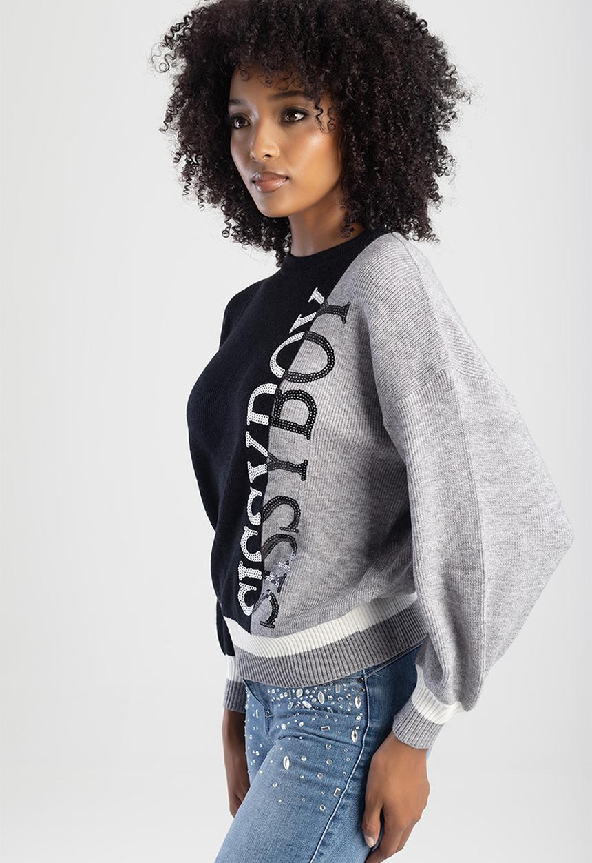 SISSY BOY - Offense loose knitted sweater - black & grey