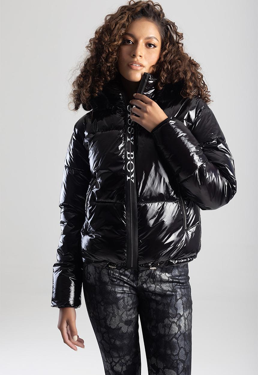 SISSY BOY - Crafted fashion puffer with faux fur hood - black